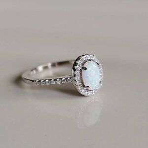 Opal Halo Ring, Sterling Silver Ring, Engagement Promise Ring, Gift for women